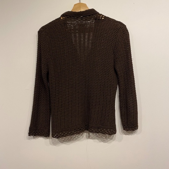 Ann Taylor Brown Open Knit Grandmacore Cardigan Size Medium - Picture 4 of 5